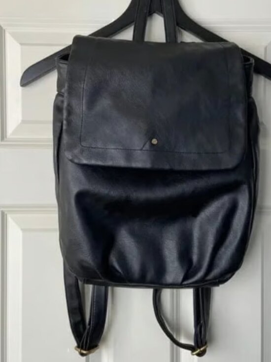 Black Merona Faux Leather Backpack main image 4